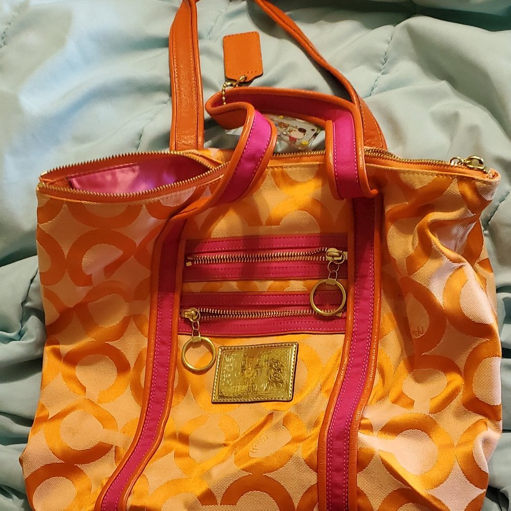 Coach Tote XL Poppy Purse Orange Canvas Shoulder Bag